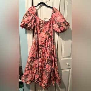 Selkie Queen Bee Day Dress - Size M, Pink Floral Midi Dress, NWT/Sold Out Style!